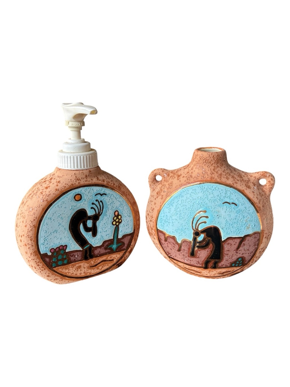 Hand-Painted Terra Cotta Soap Dispenser & Holder
